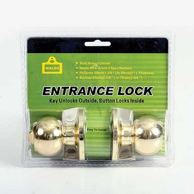 Door Lock Set Round .Knob+Cylinder Pol.Brass