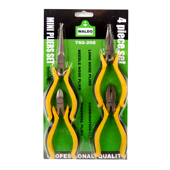 Plier Set 4Pc Mini 120mm Yel/Blk Waldo