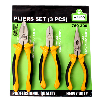 Plier Set 3Pc (Comb+Lng+Diag) Yel/B Waldo