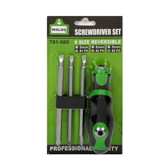 Waldo All-in-One Multi Bit Reversible Screwdriver Set  – 6 Sizes