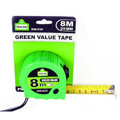Tape Measure 10Mx25mm Green Value Waldo