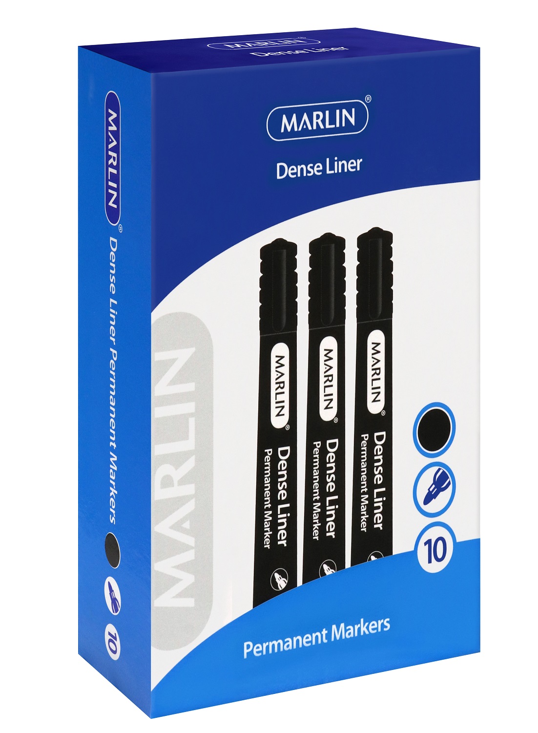 Marlin Dense Liners Bullet Point Permanent Markers – Black (Box of 10)