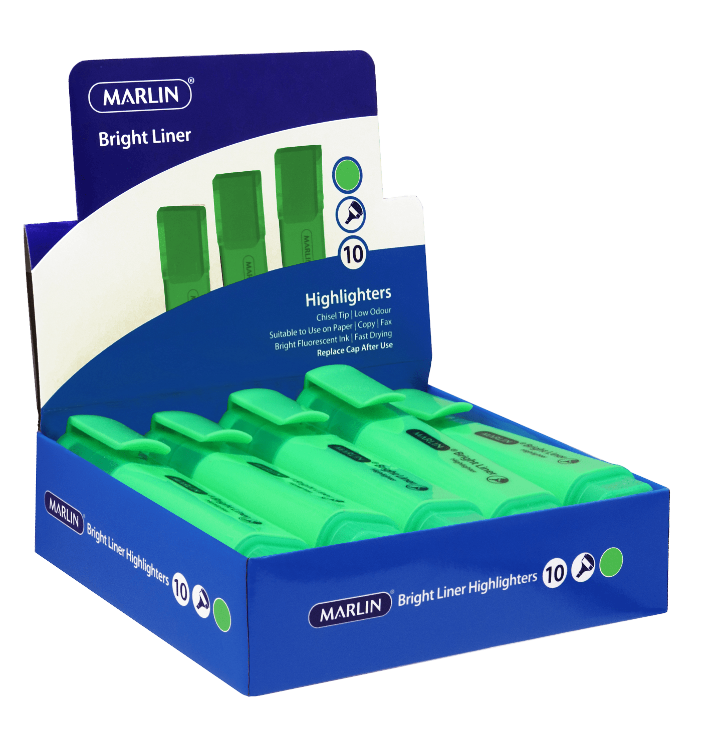 Marlin Bright Liners Highlighters – Green (Box of 10)
