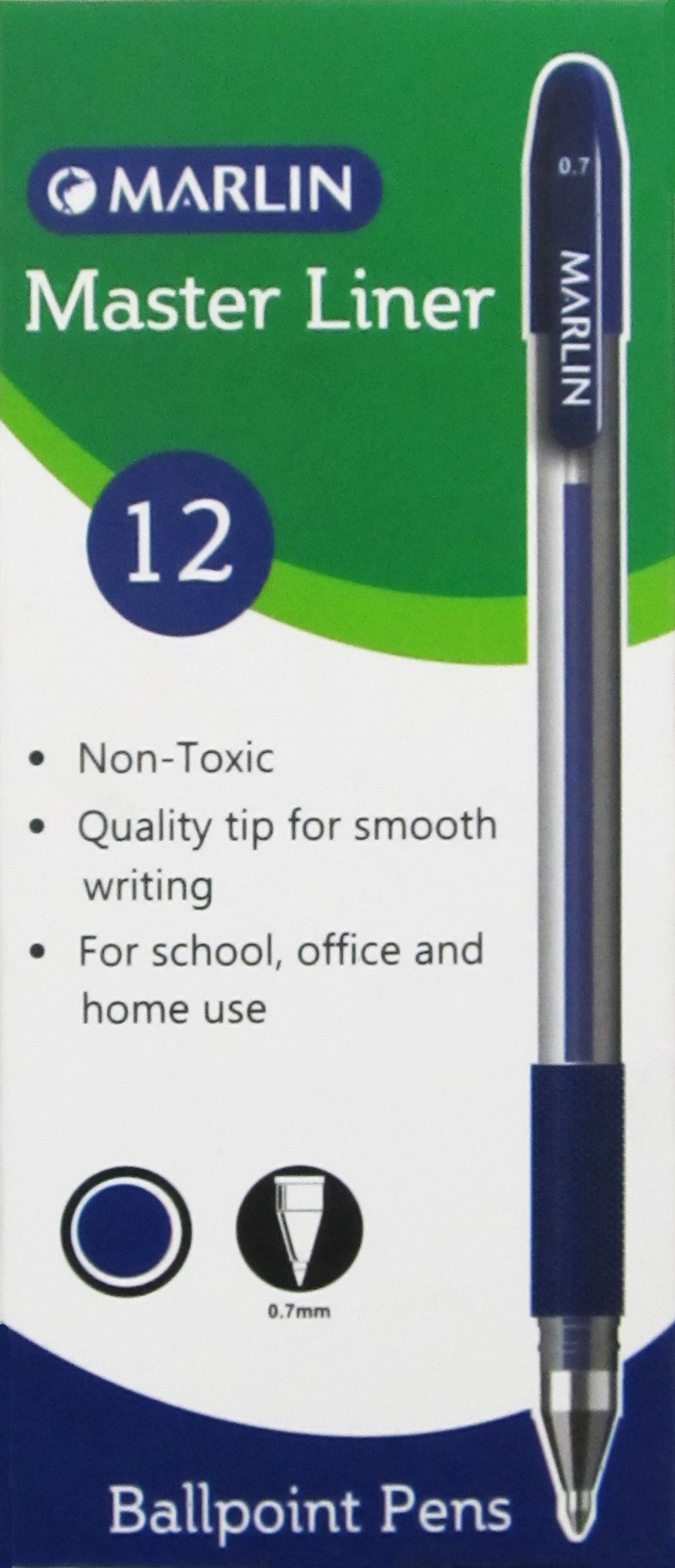 Marlin Master Liner 0.7mm Ballpoint Pens – Blue Ink (Box of 12)