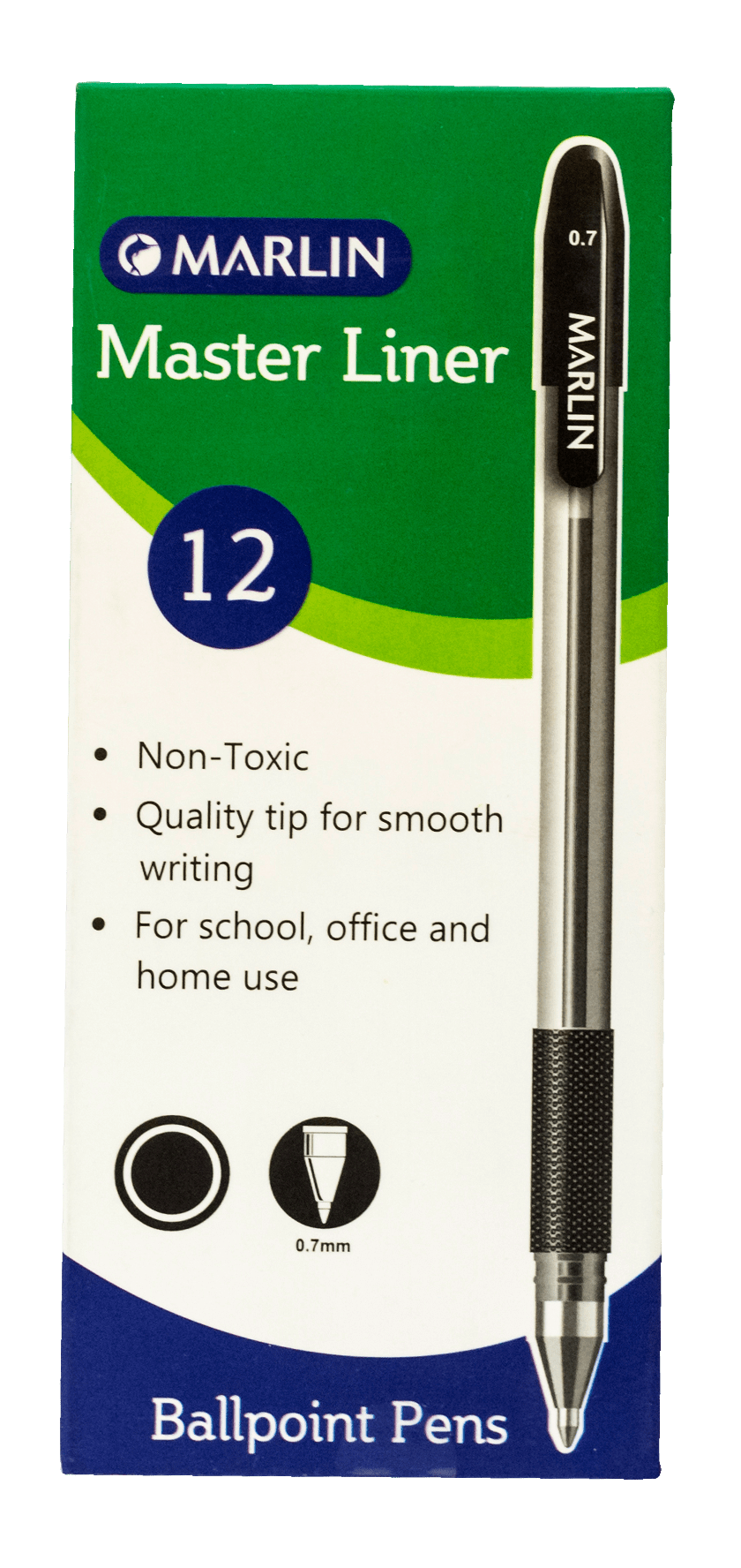 Marlin Master Liner 0.7mm Ballpoint Pens – Black Ink (Box of 12)