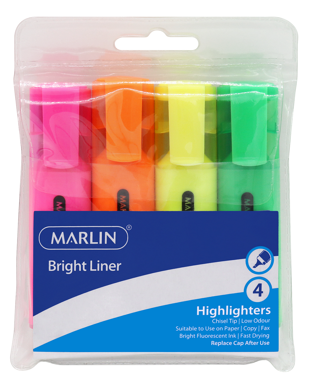 Marlin Bright Liners Highlighters – Wallet of 4
