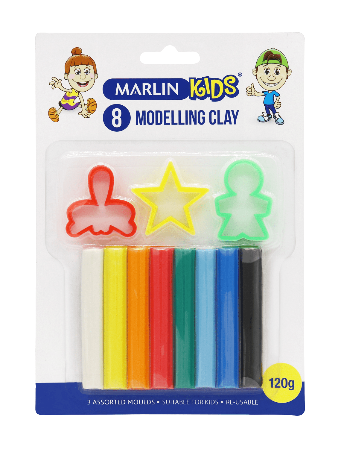 Marlin Kids Modelling Clay 120g 8 Colours & 3 Assorted Moulds