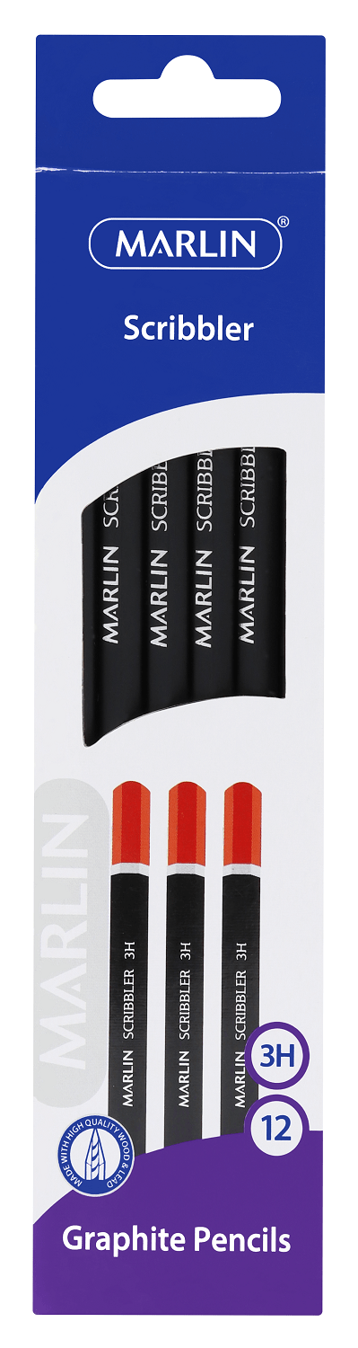 Marlin 12 Scribbler Black Barrel 3H Graphite Pencils