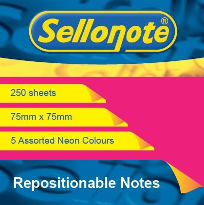 Sello-Note 250 Sheets Neon Repositionable Notes – 75 x 75mm