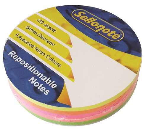 Sello-Note 150 Sheet Neon Repositionable Notes – 64mm Diameter