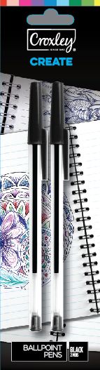 Croxley Create Capped Ballpoint Pens – Black (Blister of 2)