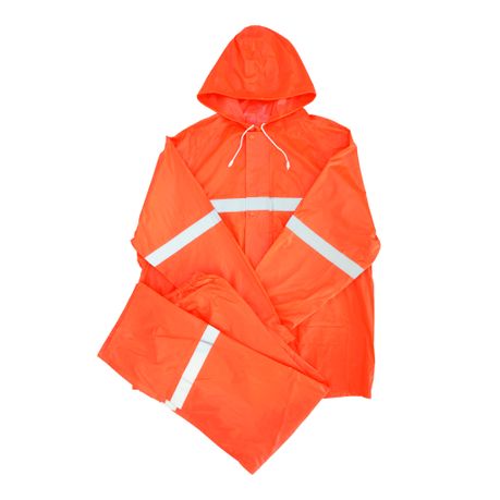 Orange Reflective Two Piece Rubberised Rain Suit – M