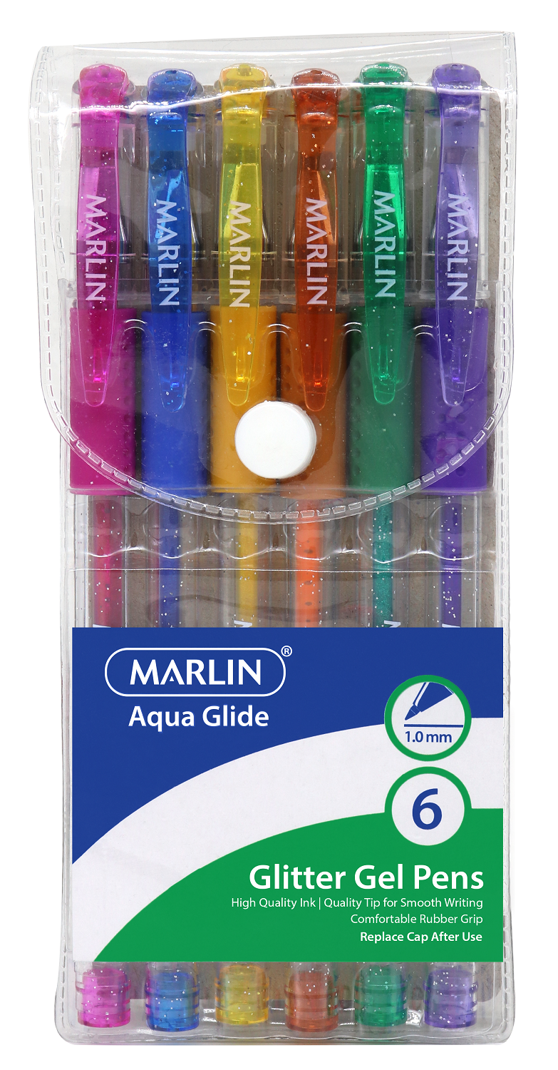 Marlin Gel Glide Glitter Gel Pens – Blister of 6