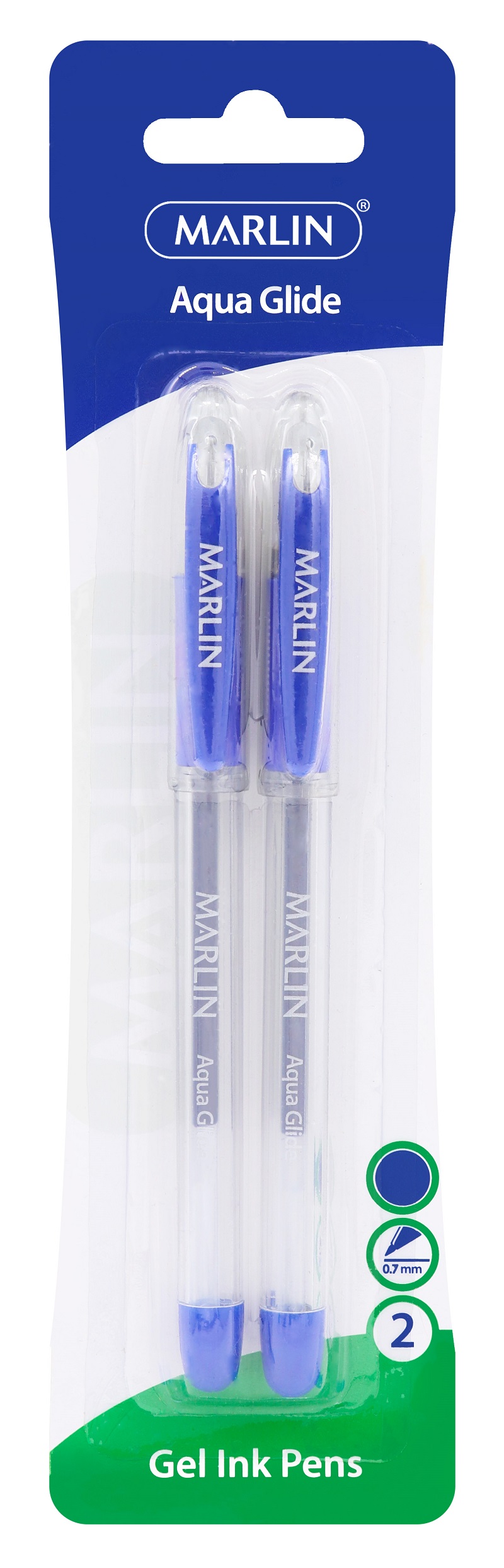 Marlin Aqua Glide 0.7mm Gel Ink Pens – Blue (Blister of 2)