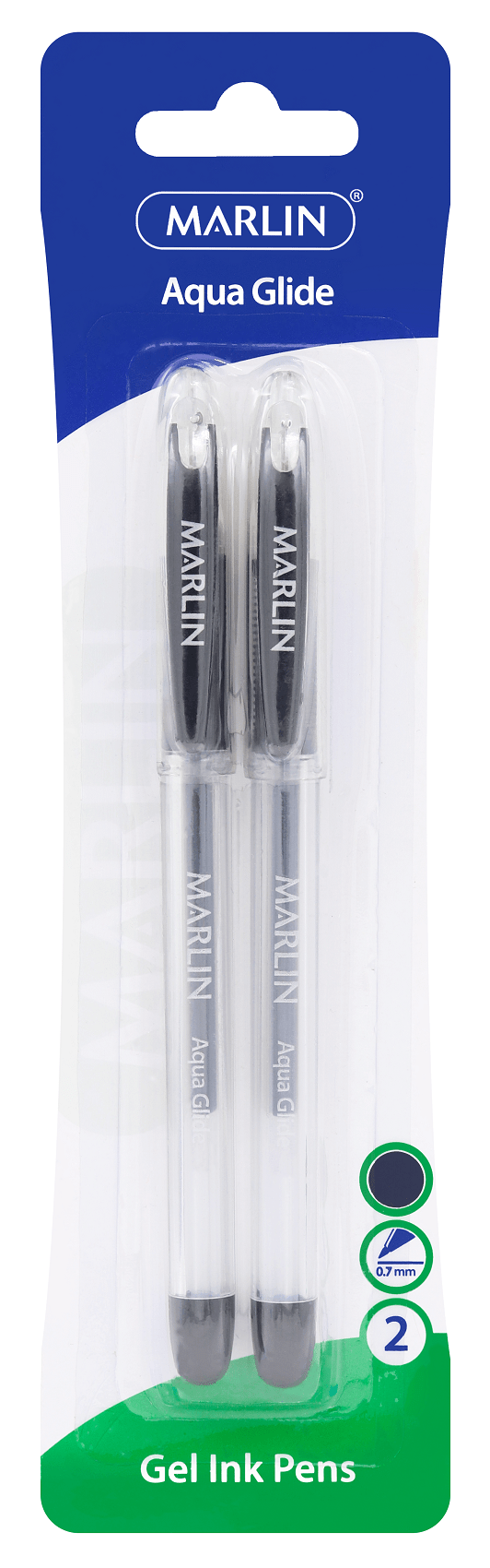 Marlin Aqua Glide 0.7mm Gel Ink Pens – Black (Blister of 2)