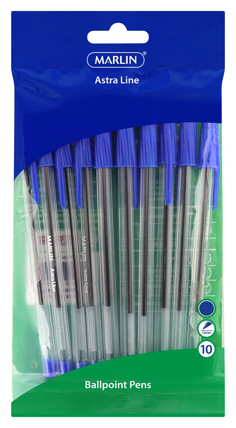 Marlin Astra-Line Medium Nib Ballpoint Pens – Blue (Pack of 10)