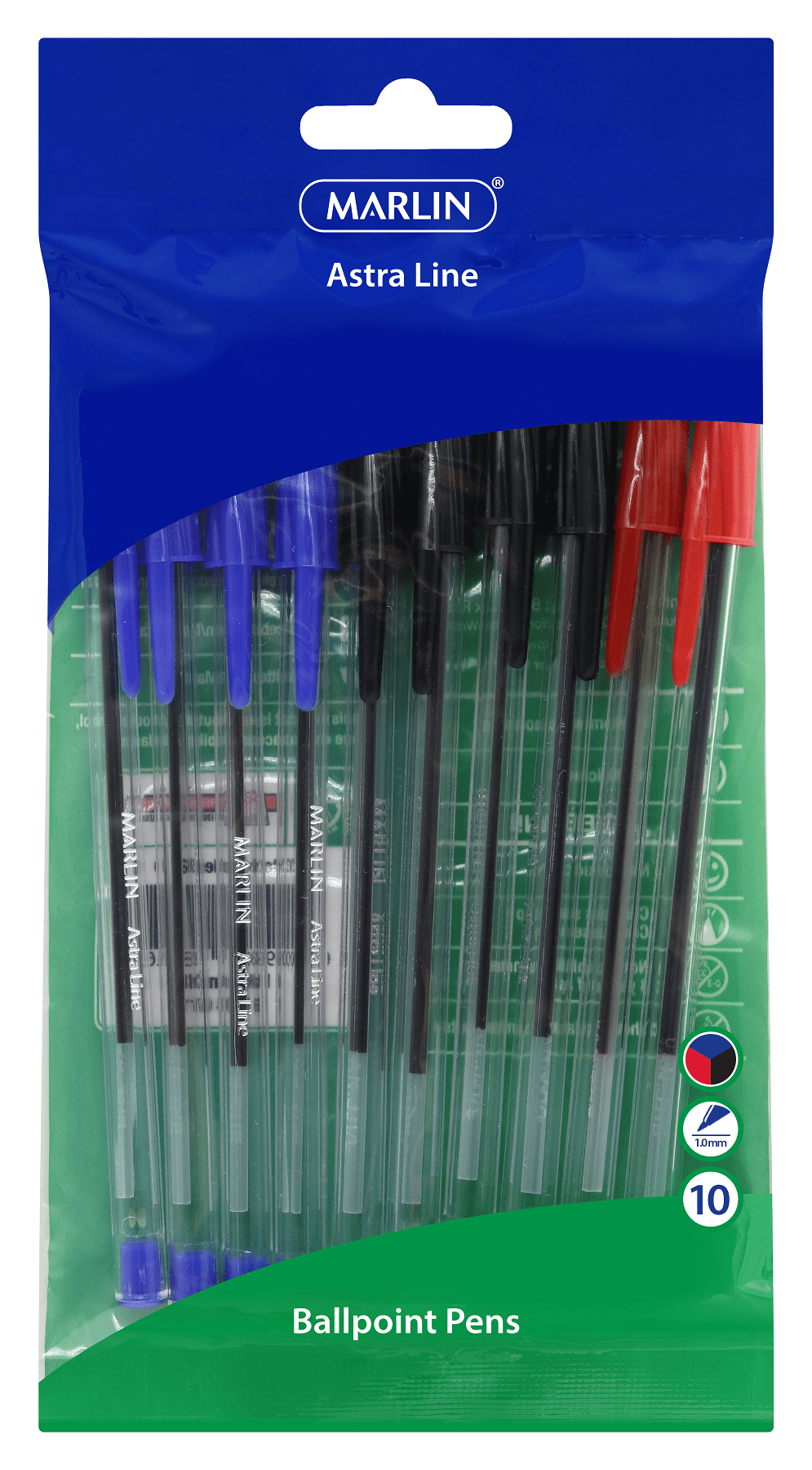 Marlin Astra-Line Medium Nib Ballpoint Pens – Assorted (Pack of 10)