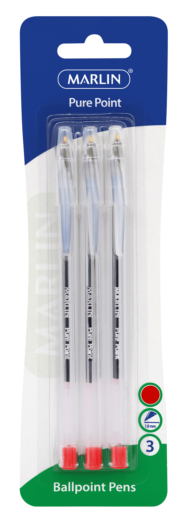 Marlin Pure Point Medium Transparent Ballpoint Pens – Red Ink (Blister of 3)