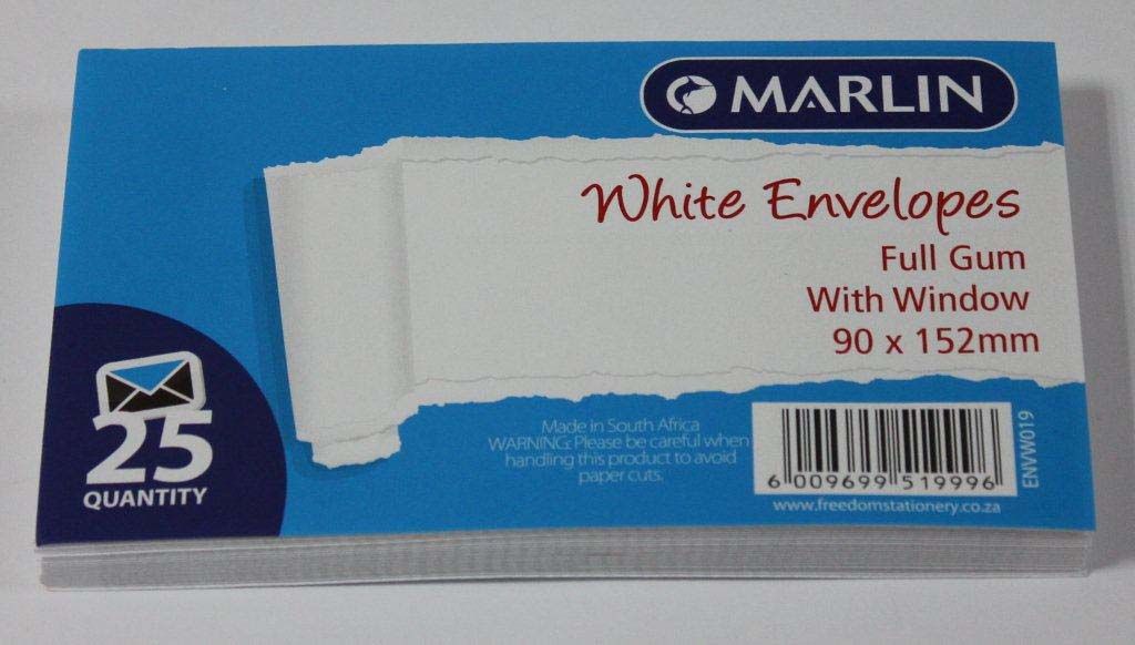 Marlin White Full Gum Window Envelopes – Pack of 25