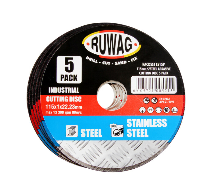 Ruwag 115mm Stainless Steel Abrasive Cutting Disc – 5 Pack