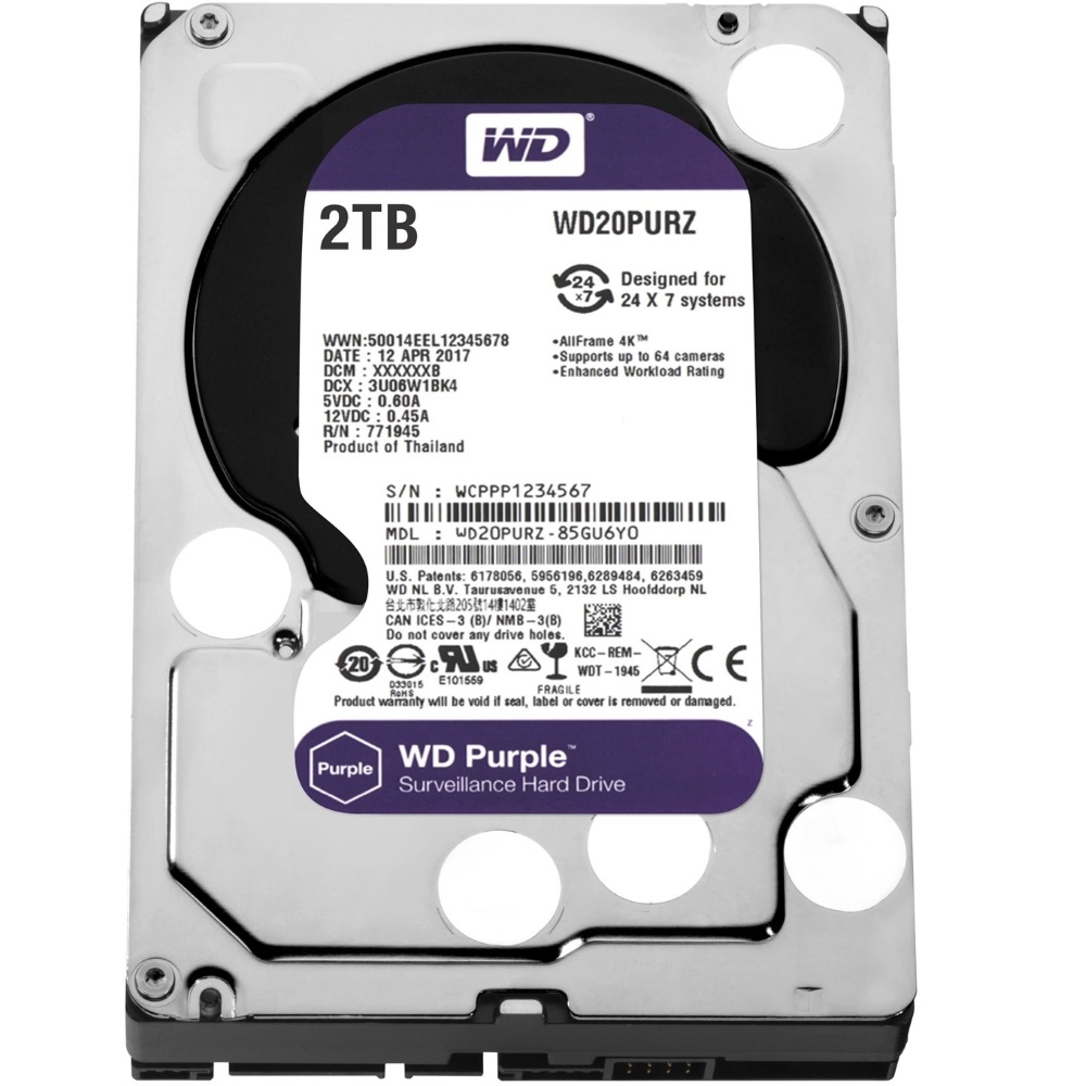 WD 2TB 3.5″ SATA3 6.0Gbps Surveillance HDD – Purple