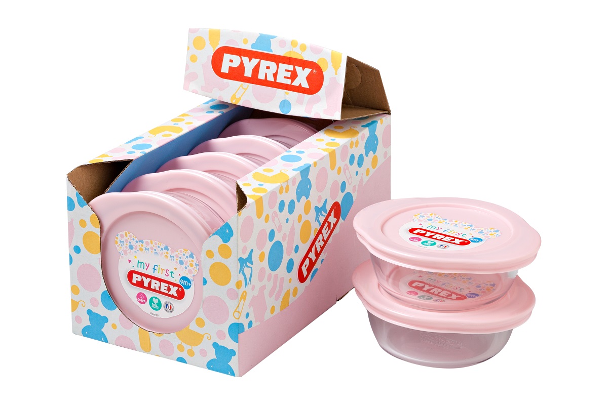 Pyrex – 350ml My First Glass Round Dish With Lid – Baby Pink