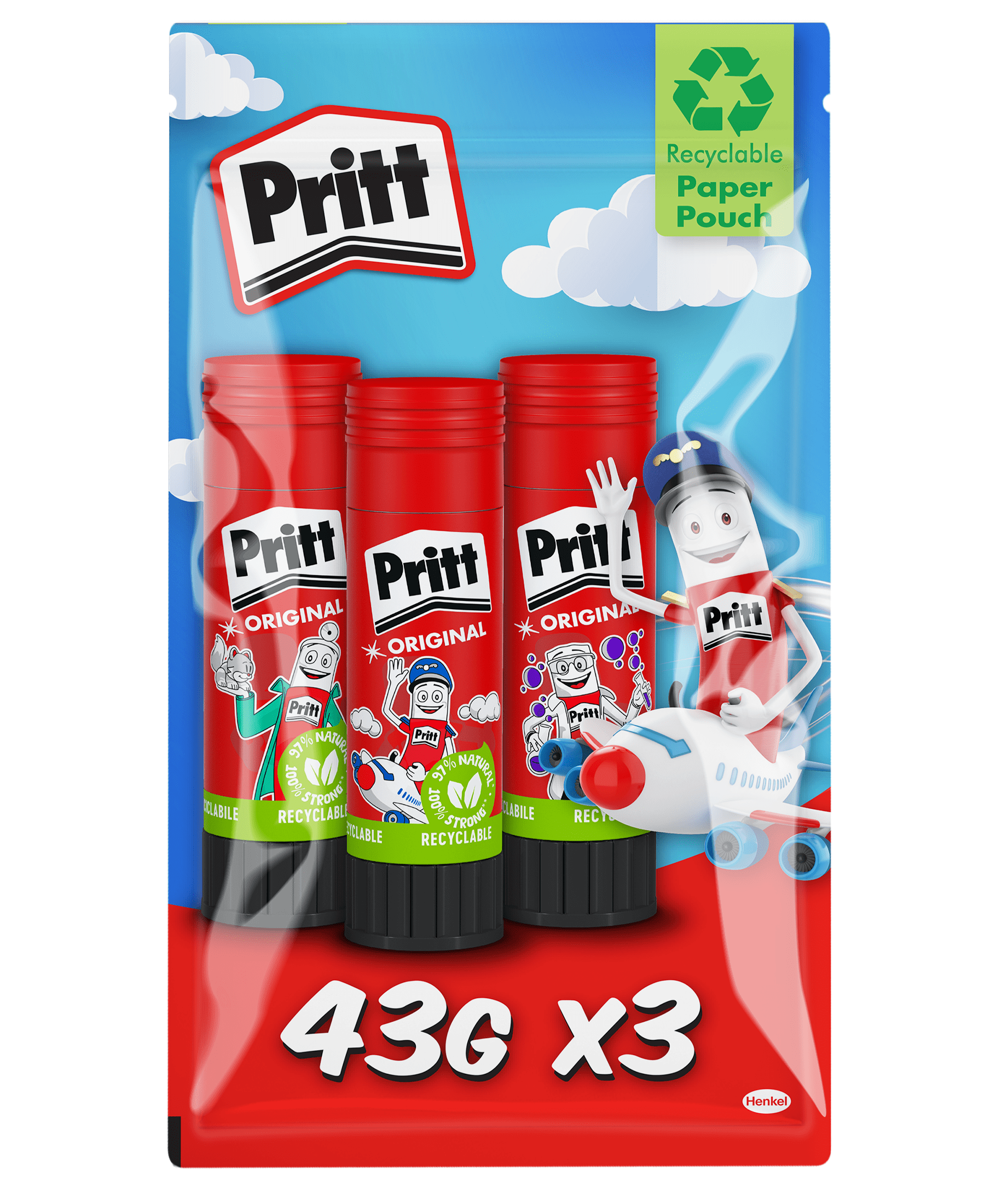 Pritt Glue Stick 43g x 3 Pack