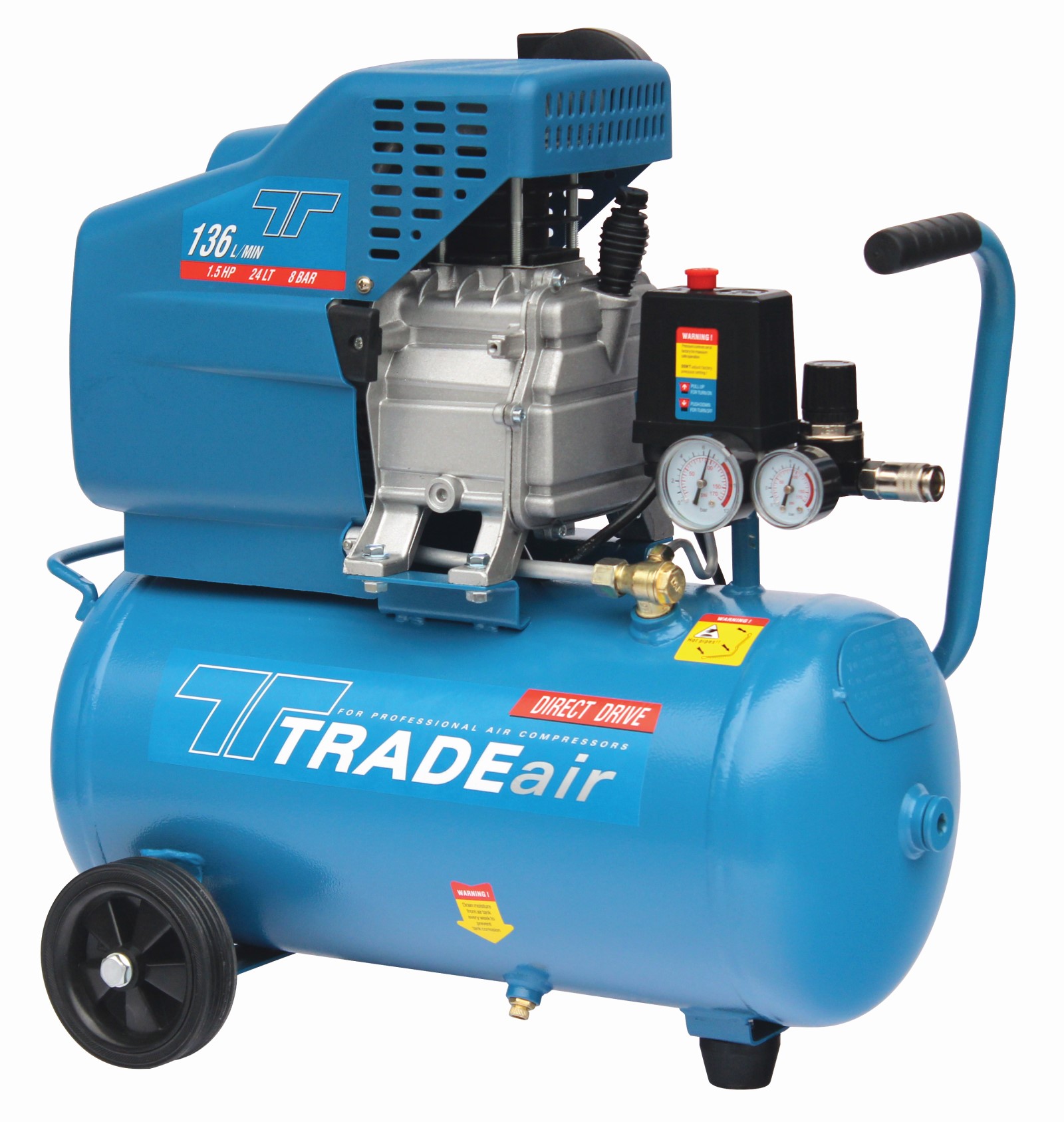 TradeAir – 24L 1.1kW 1.5HP Lubricated Compressor