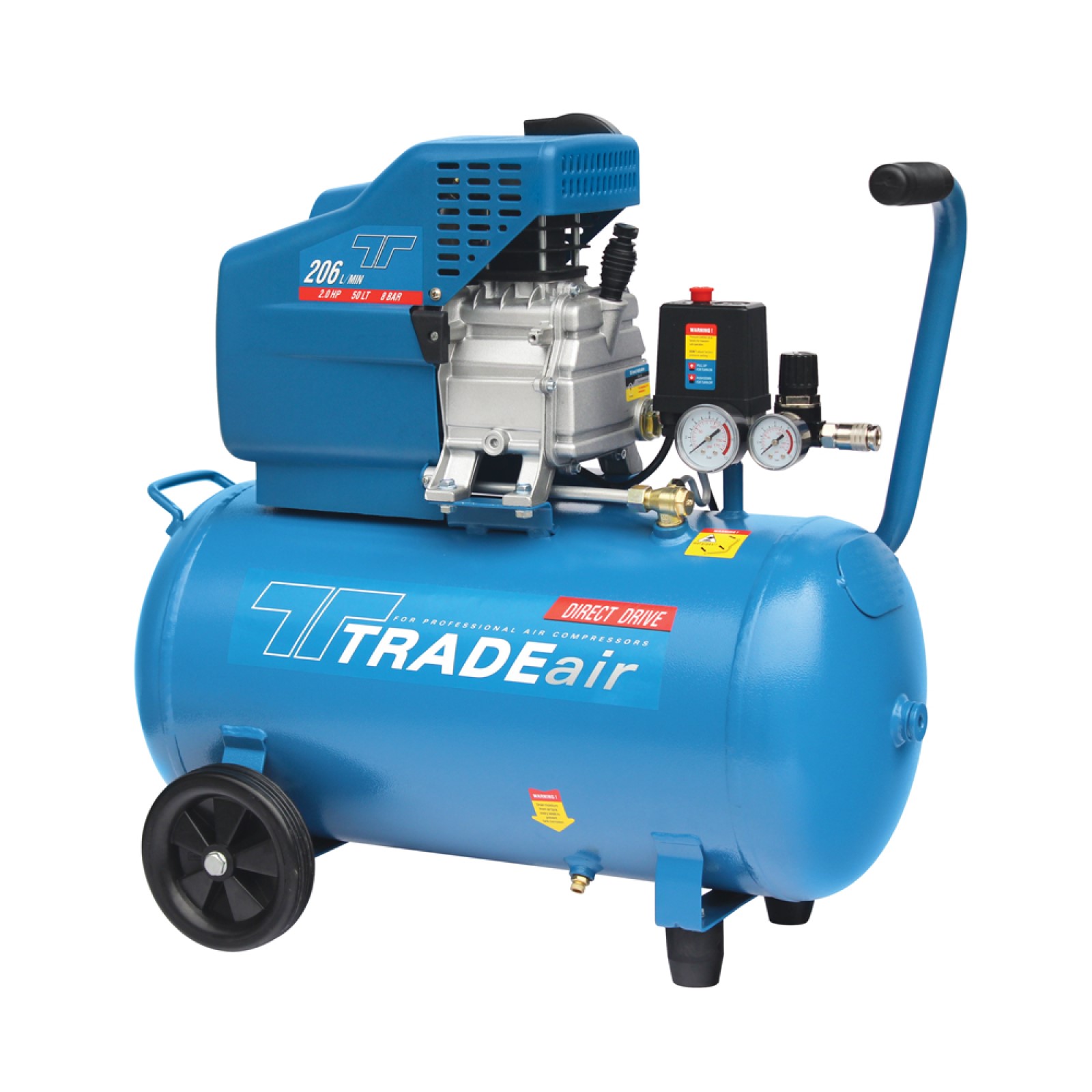 TradeAir – 50L 1.5kW 2.0HP Lubricated Compressor