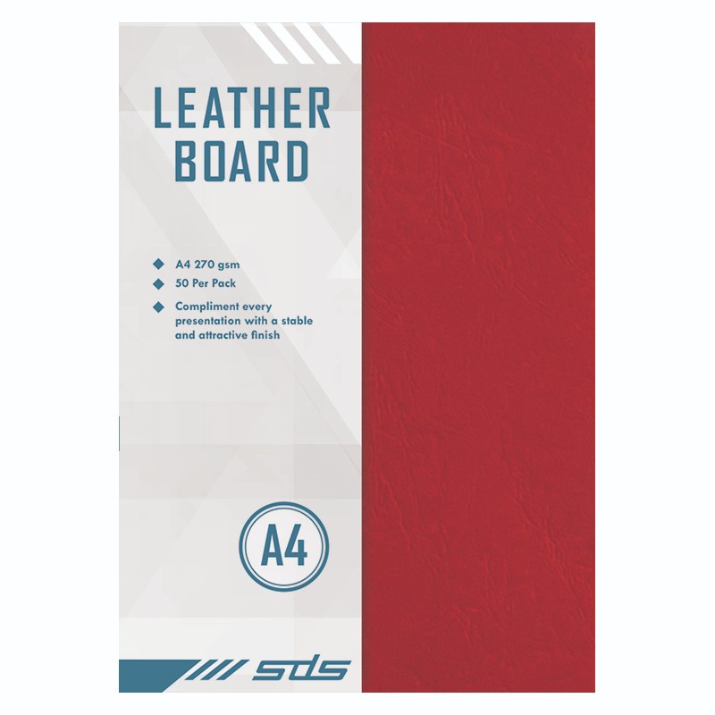 SDS Leather Grain Board  Red  A4  270gsm – Pack Of  50