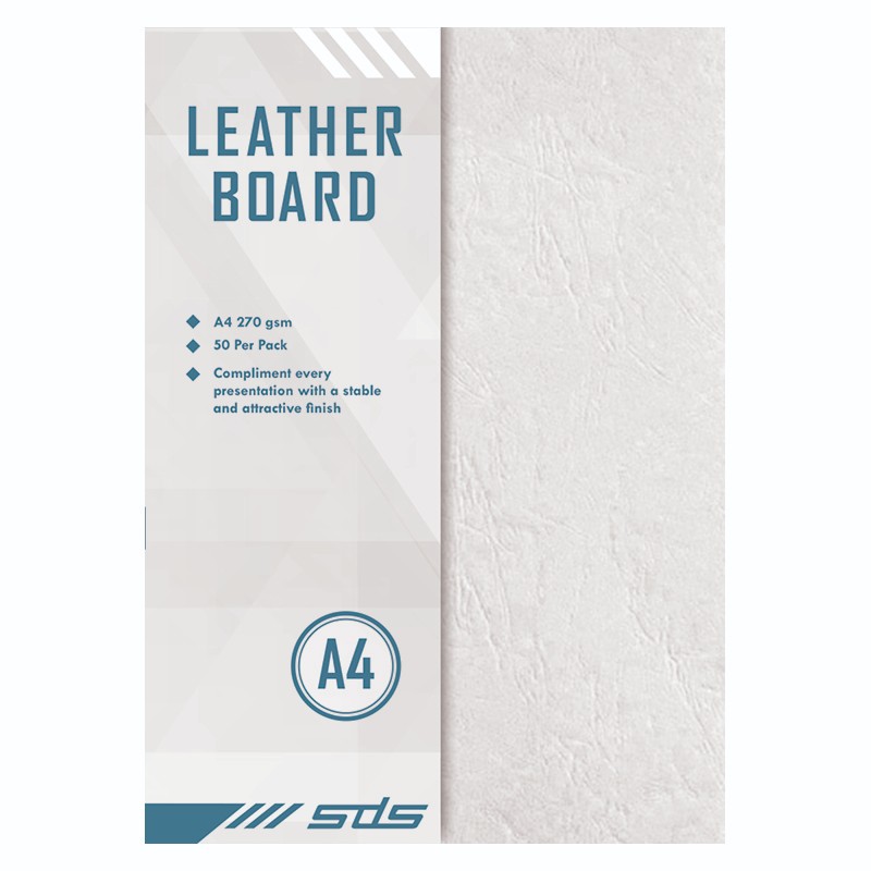 SDS  Leather Grain Board White A4  270gsm – Pack Of  50