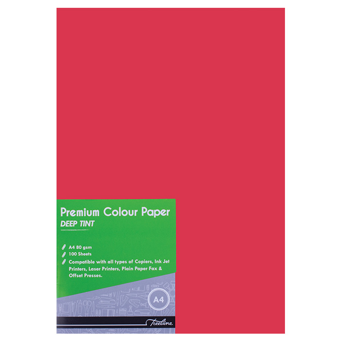 Treeline Paper Premium Deep Tint 80gsm Red A4 (100 Sheets)
