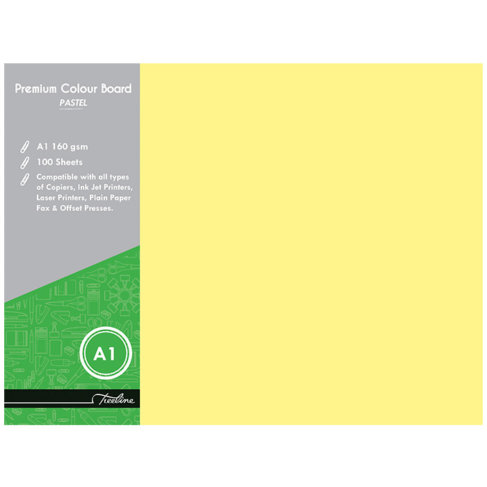 Treeline Project Board Pastel Yellow A1  160gsm Pack of 100