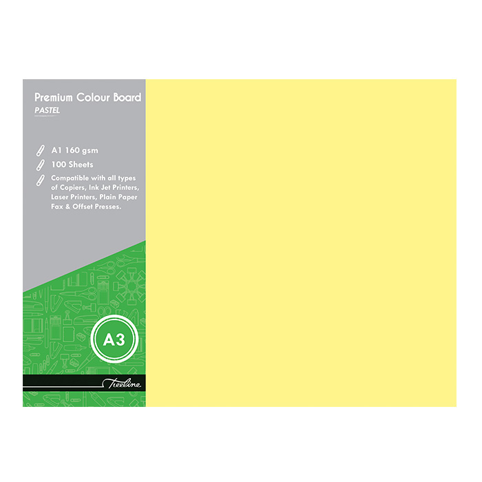 Treeline Project Board Pastel Yellow A3 160gsm – 100’s