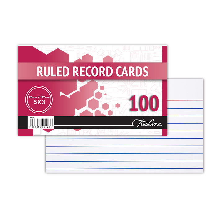 Treeline (5 x 3) Feint Ruled Record Cards – 76 x 127mm