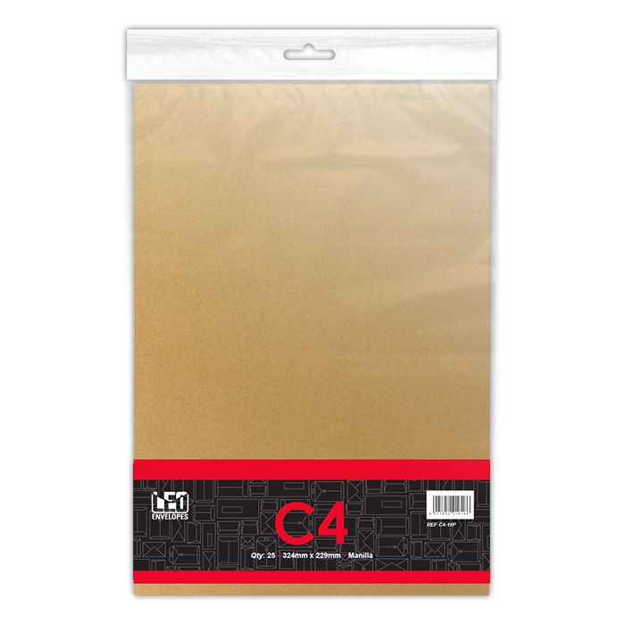 LEO C4 Manilla Self Seal Envelopes –  Open Short Side – Pack of 25