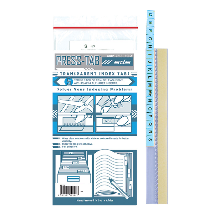 Blue Transparent Index Press Tabs – 5 Strips per Pack