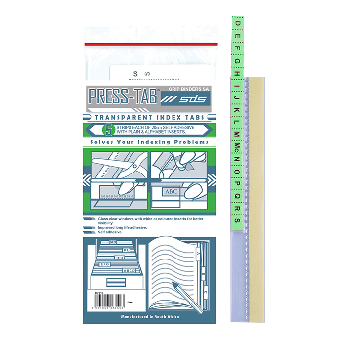 Green Transparent Index Press Tabs – 5 Strips per Pack