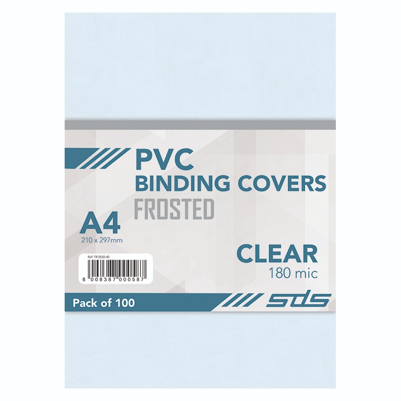 SDS Binding Covers Frosted A4 180 Micron Clear – 100-Pack