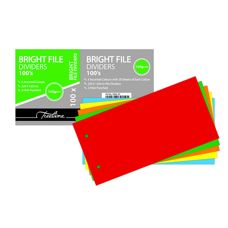 Treeline File Dividers Bright DL 230 x 120mm – 2 Hole Punched – Pack of 100