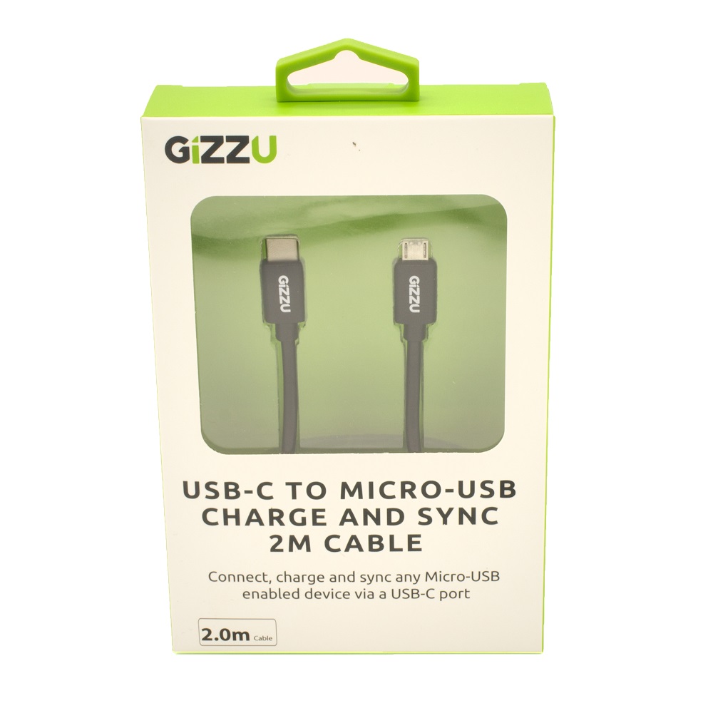 GIZZU USB-C to Micro B 2m Cable- Black