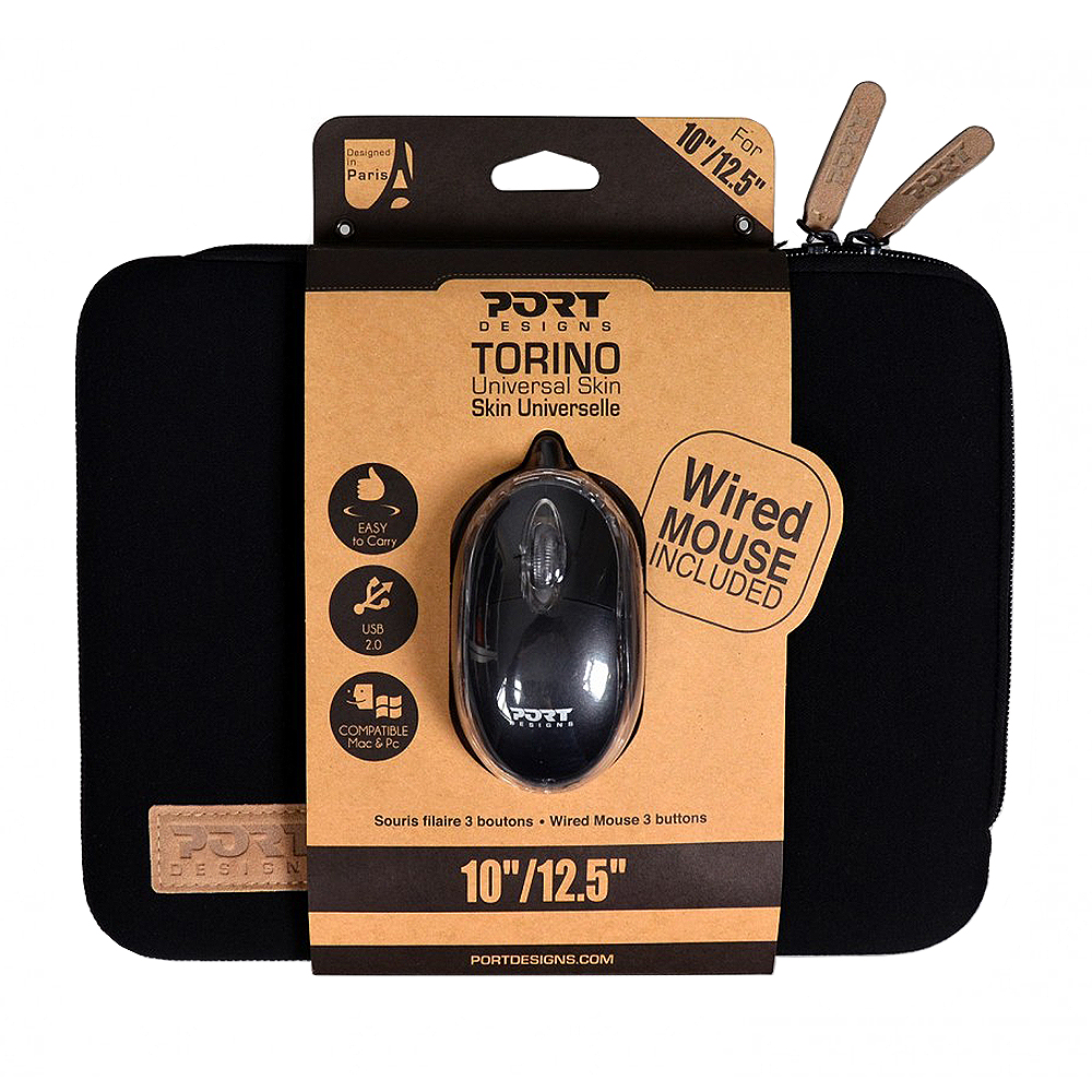 Port  Torino Skin 10/12,5” with Wired Mouse Bundle – Black