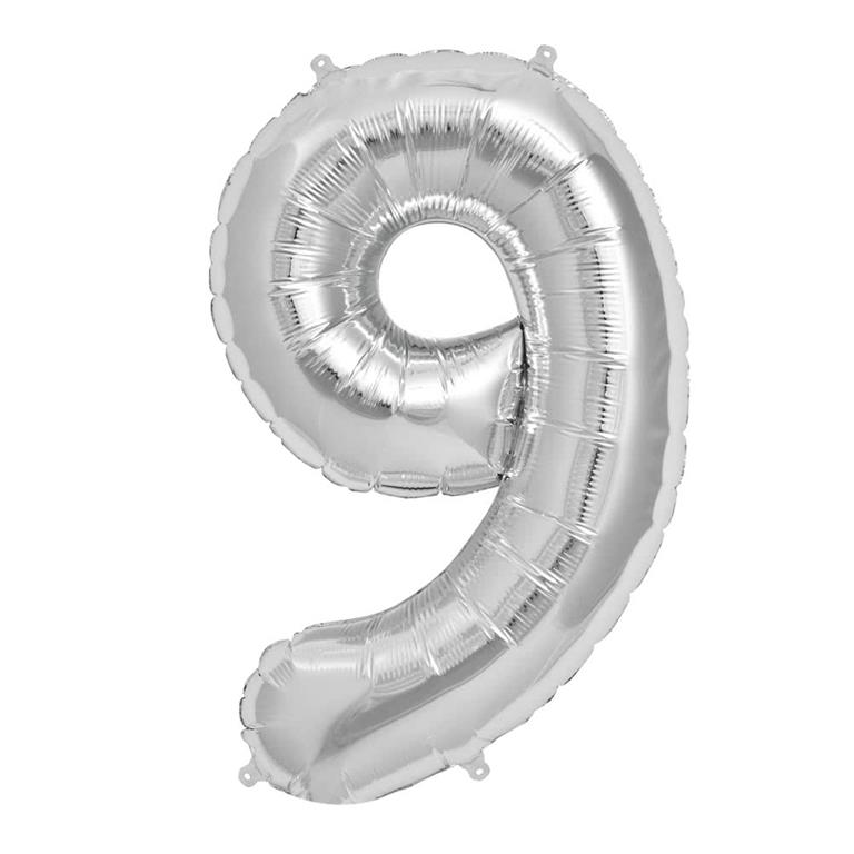 Foil Number Balloon – Silver (Number 9)