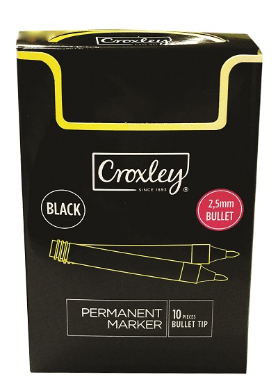 Croxley: Permanent Marker – Black – Bullet Tip – Box of 10