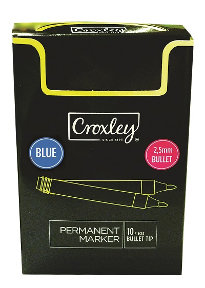 Croxley: Permanent Marker – Blue – Bullet Tip – Box of 10
