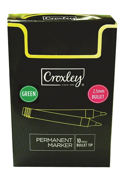 Croxley: Permanent Marker – Green – Bullet Tip – Box of 10