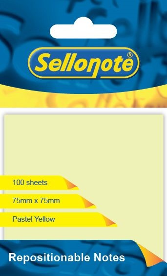 Repositionable: Notes – 75 x 75mm – 100 Sheets – Pastel Yellow
