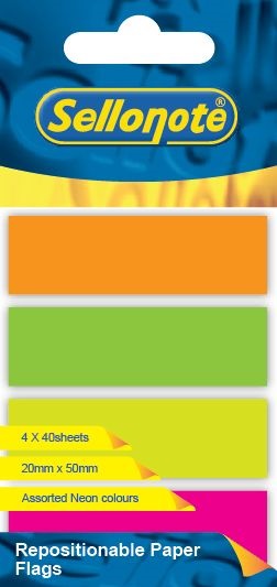 Repositionable: Paper Flags – 50 x 20mm – 4 Assorted Neon Colours