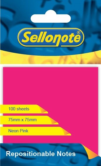 Repositionable Notes – 75 x 75mm – 100 Sheets – Neon Pink