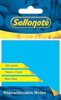 Repositionable Notes – 75 x 75mm – 100 Sheets – Neon Blue